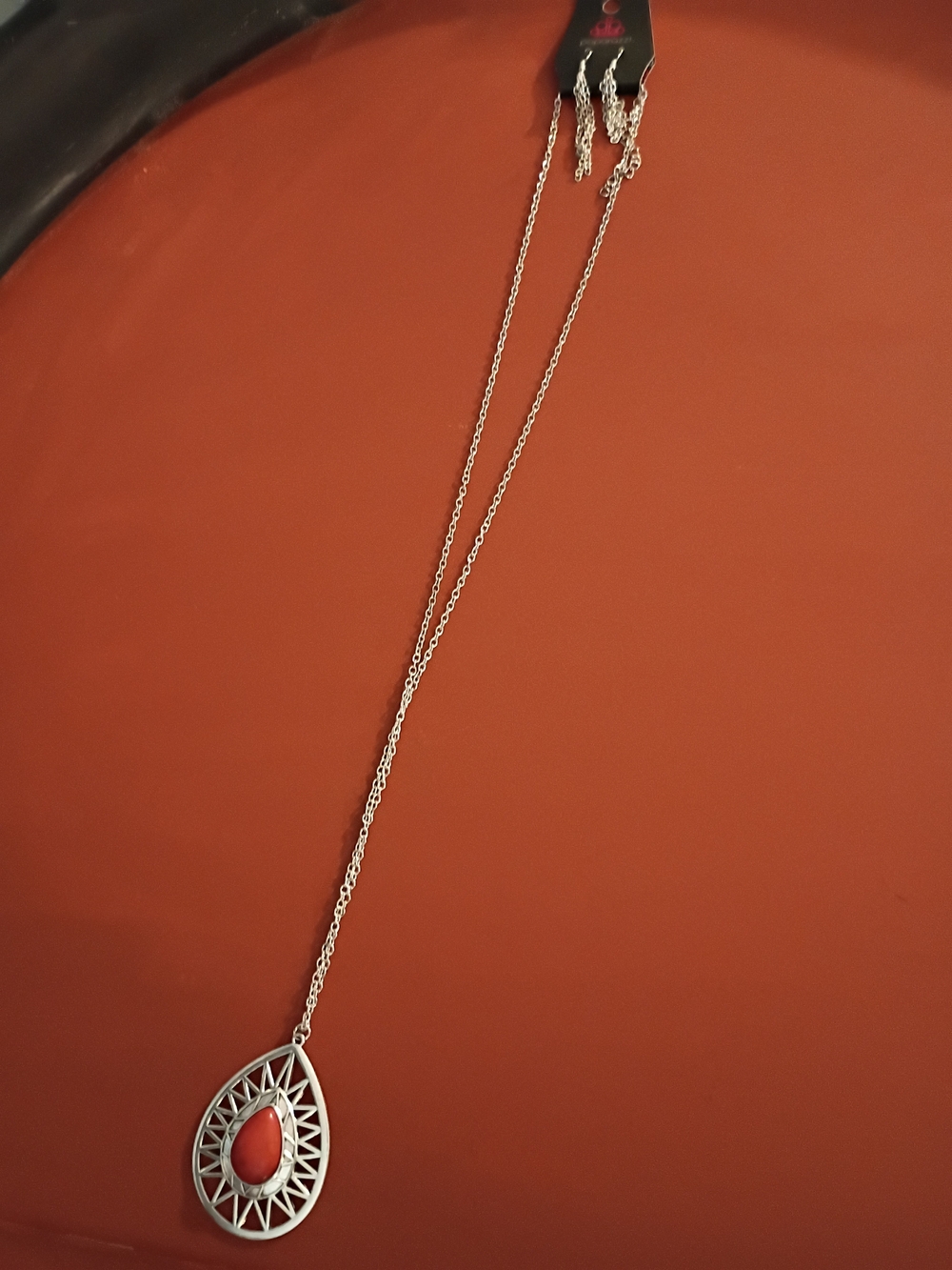 paparazzi Silver Teardrop Necklace with Coral Stone